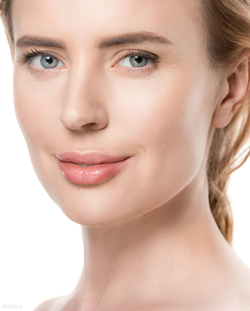 Close-up on a woman's face with great skin