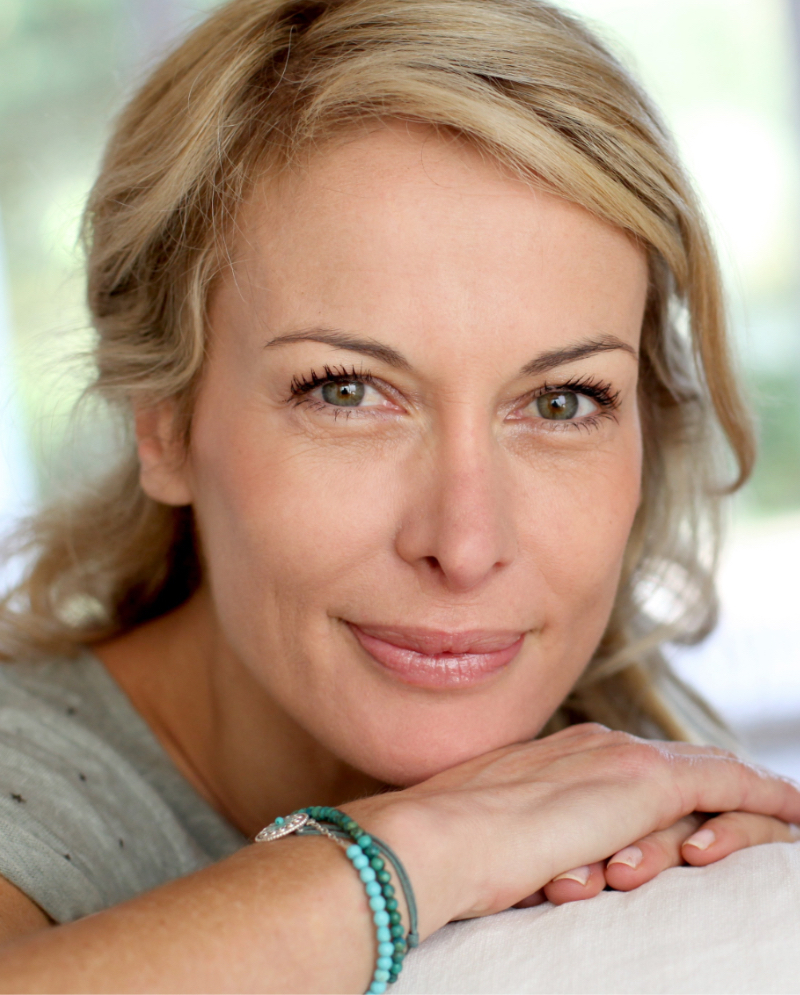 Close-up on a woman's face with slight melasma